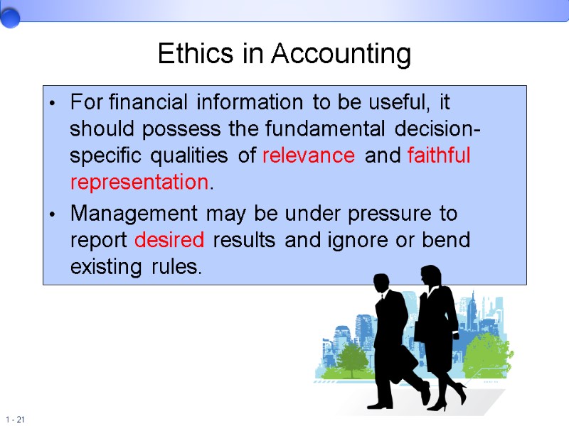 Ethics in Accounting For financial information to be useful, it should possess the fundamental